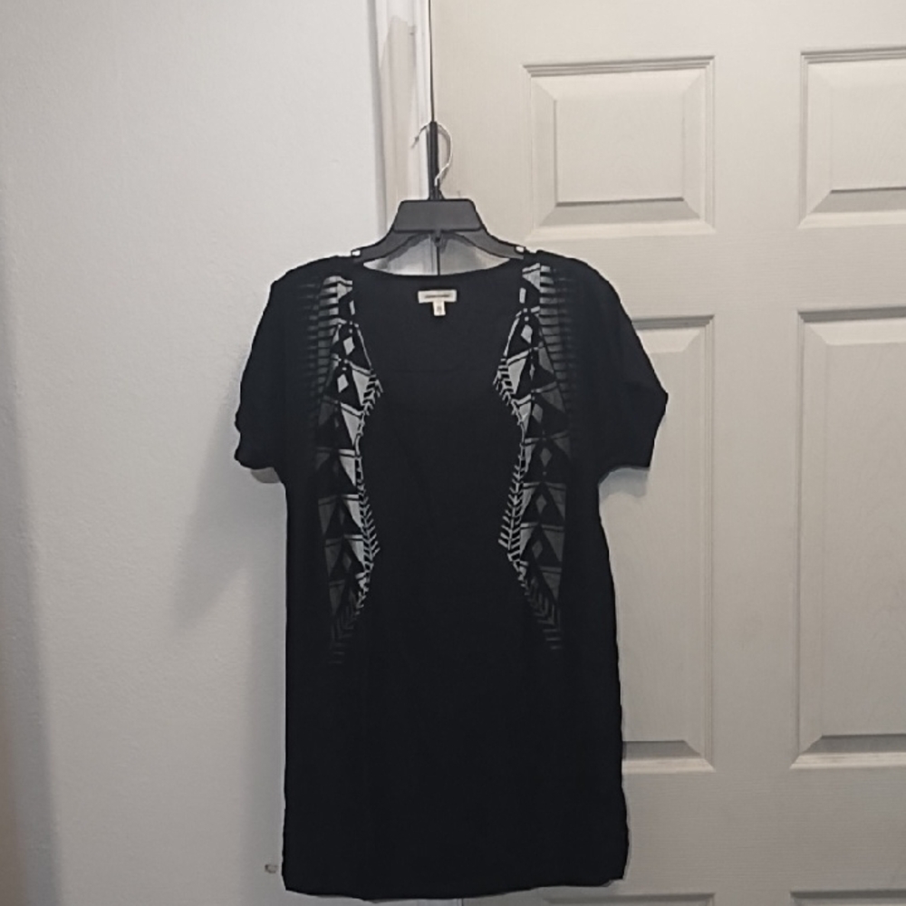 Silence +Noise Black Graphic Short Sleeve Dress